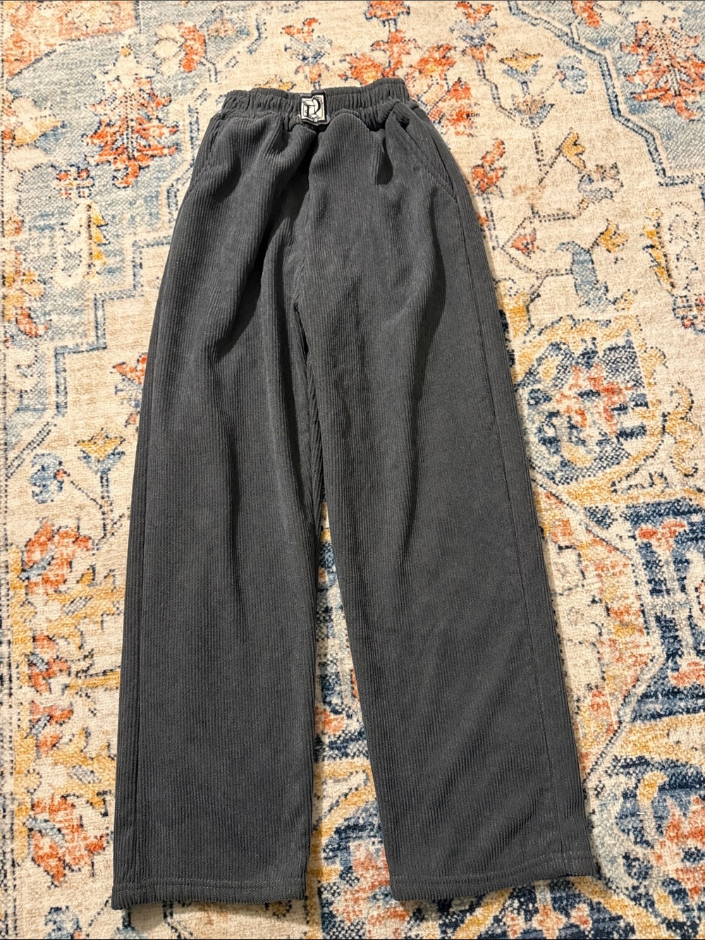 Women’s Blue Corduroy Elastic-Waist Pants